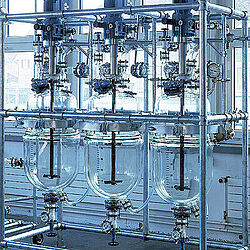 Jacketed glass reactors 3x50 liter for API production
