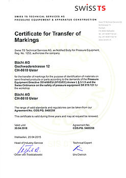 Certificate for transfer of markings