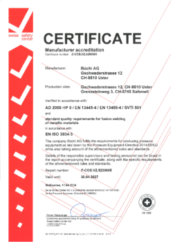 Certificate Manufacturer according to pressure equipment directive